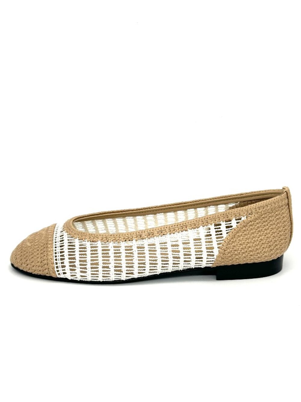 CHANEL REV CC Raffia Crochet Woven Two Tone Cap Toe Ballerina Ballet Flats - Picture 3 of 14
